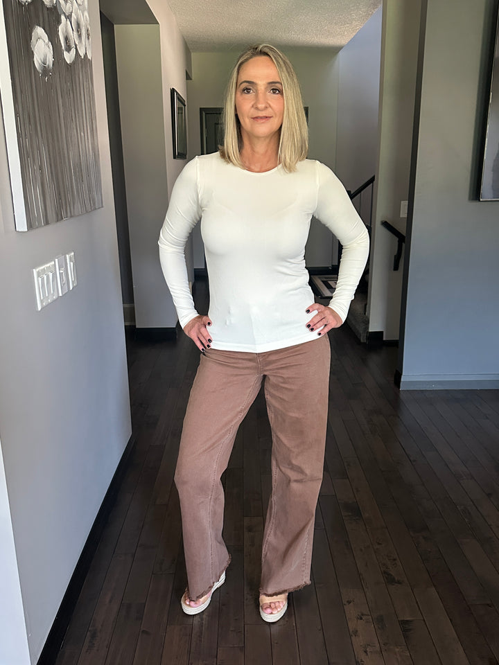 RFM Chloe Frayed Hem Wide Leg Pants | Coffee