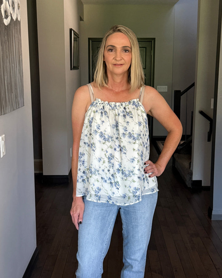 Chiffon Pleated Floral Cami