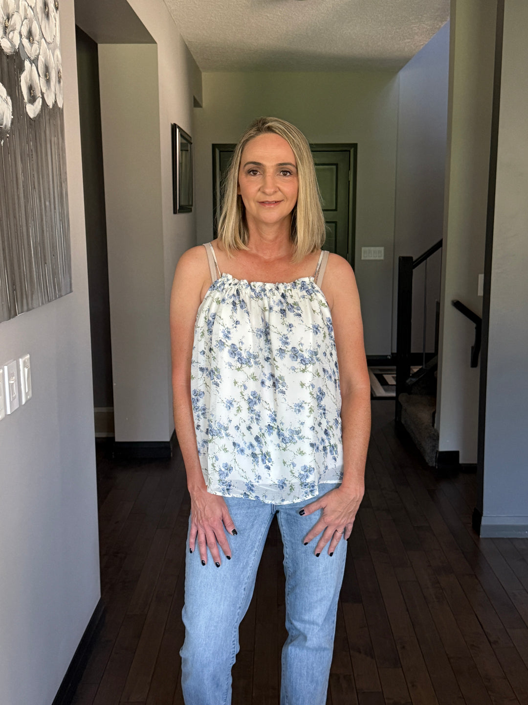 Chiffon Pleated Floral Cami