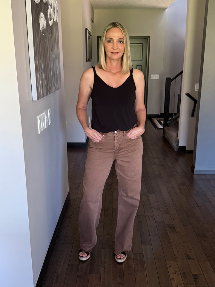 RFM Chloe Frayed Hem Wide Leg Pants | Coffee