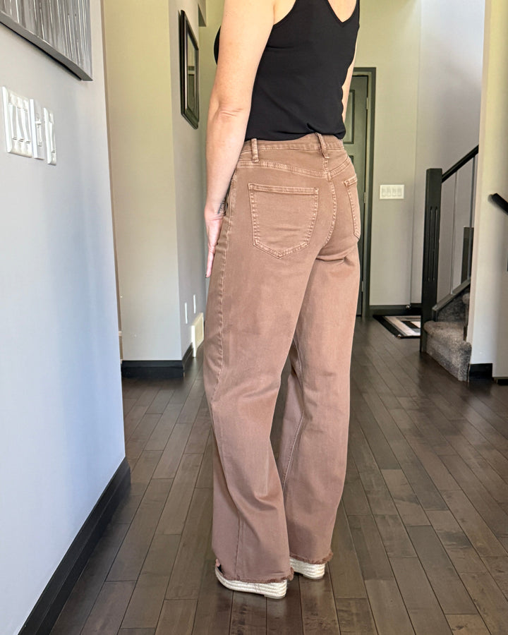 RFM Chloe Frayed Hem Wide Leg Pants | Coffee