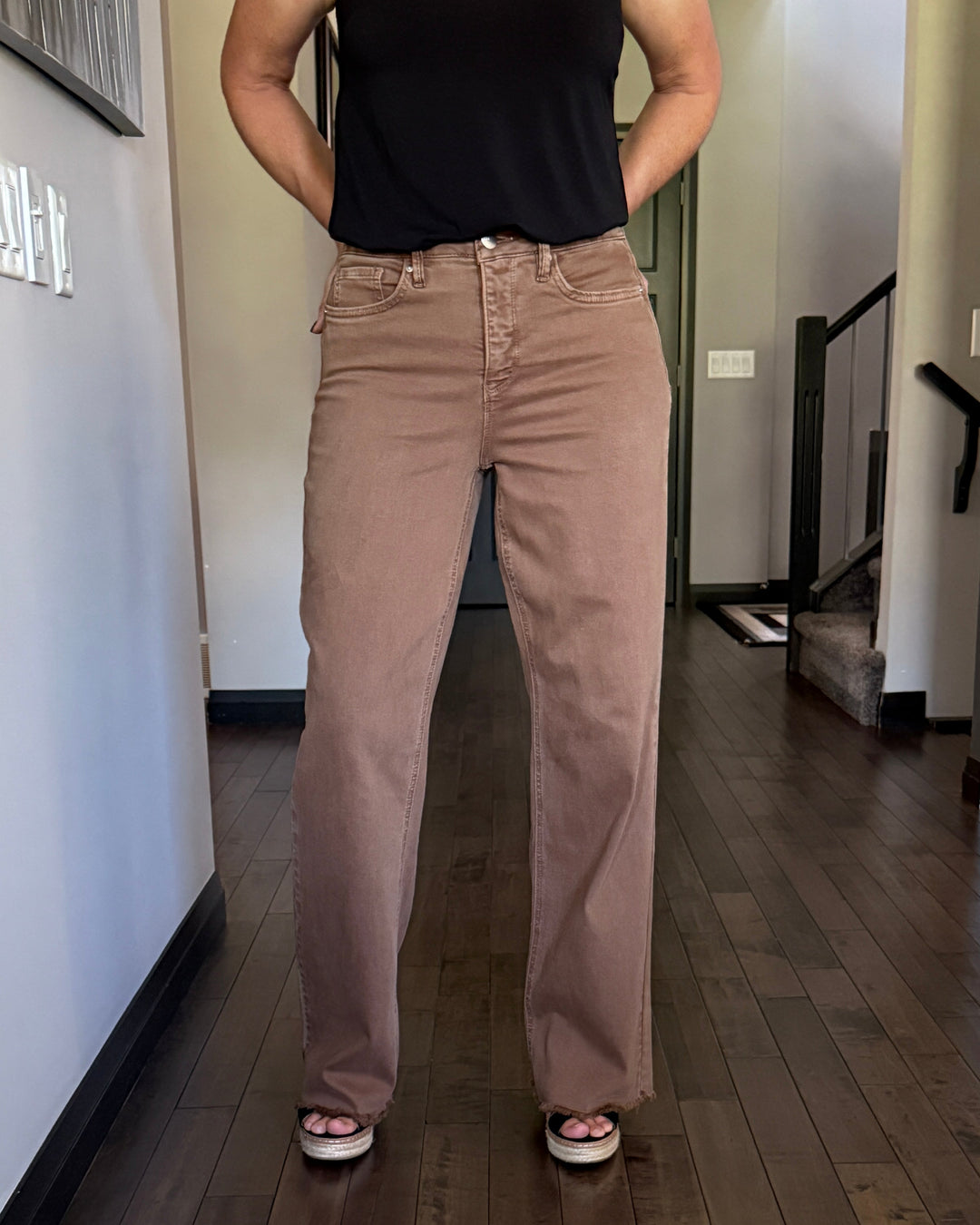 RFM Chloe Frayed Hem Wide Leg Pants | Coffee