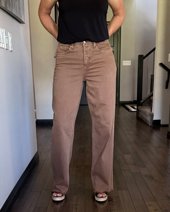 RFM Chloe Frayed Hem Wide Leg Pants | Coffee