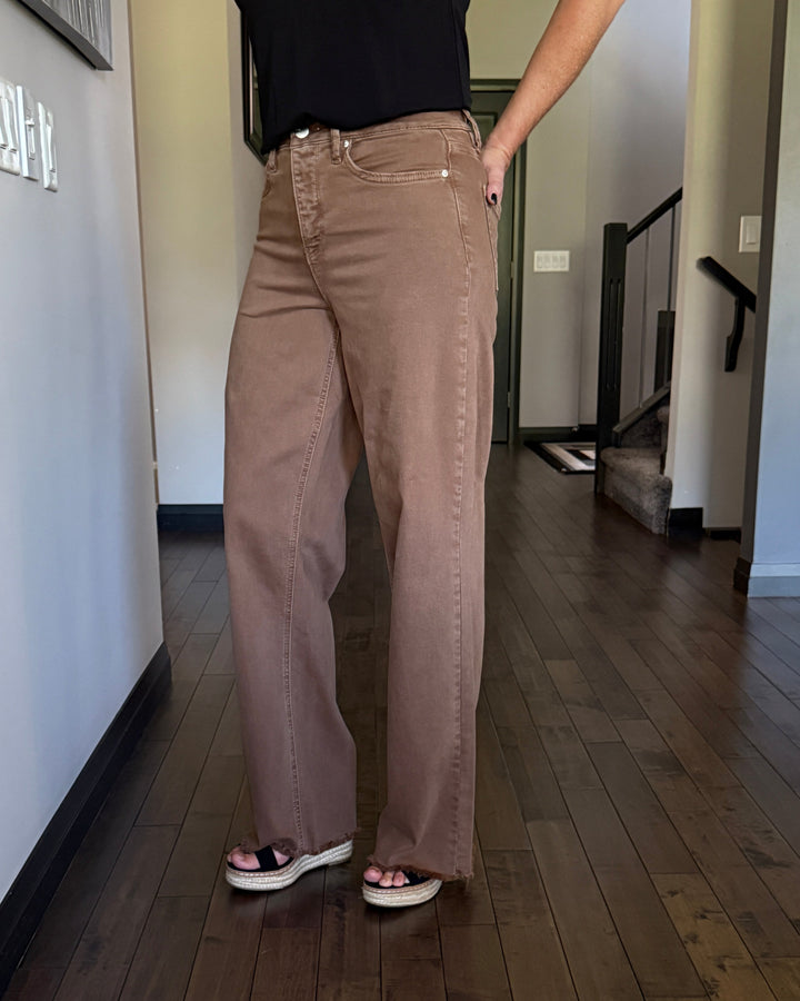 RFM Chloe Frayed Hem Wide Leg Pants | Coffee