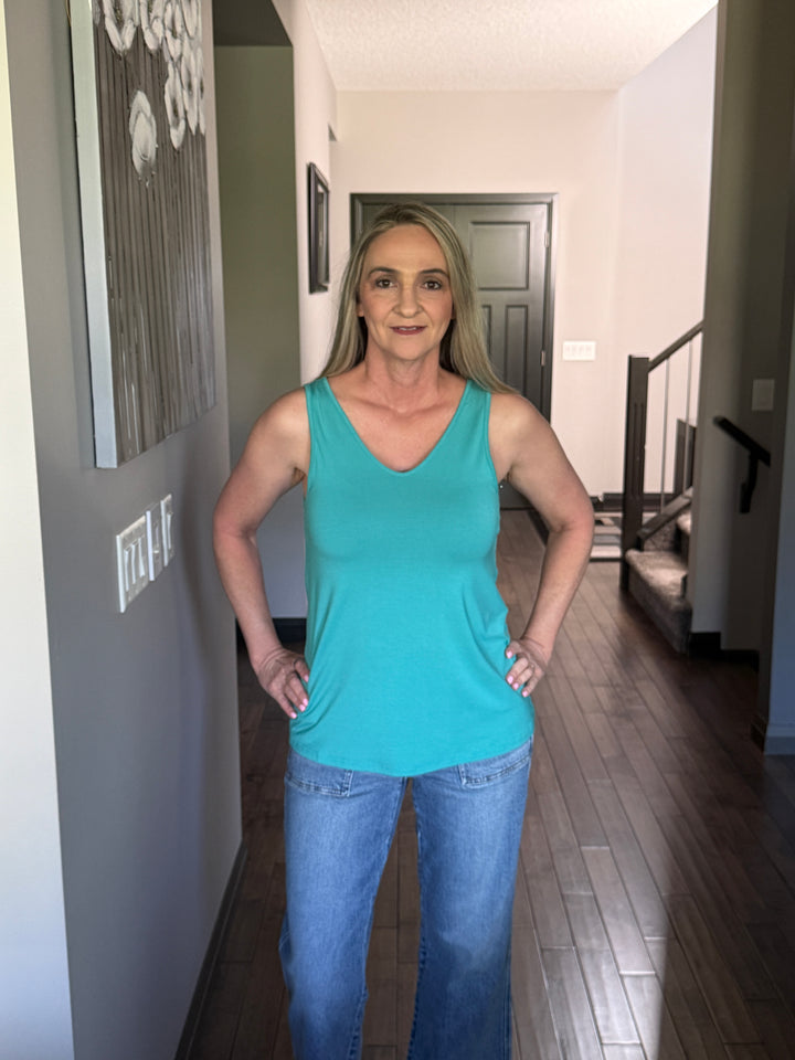 Michelle Mae | Vera V-Neck Tank | Teal
