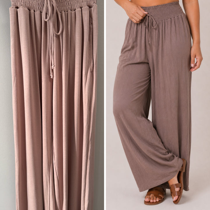 Grace and Lace | Smocked Waist Wide Leg Pants | Light Mocha