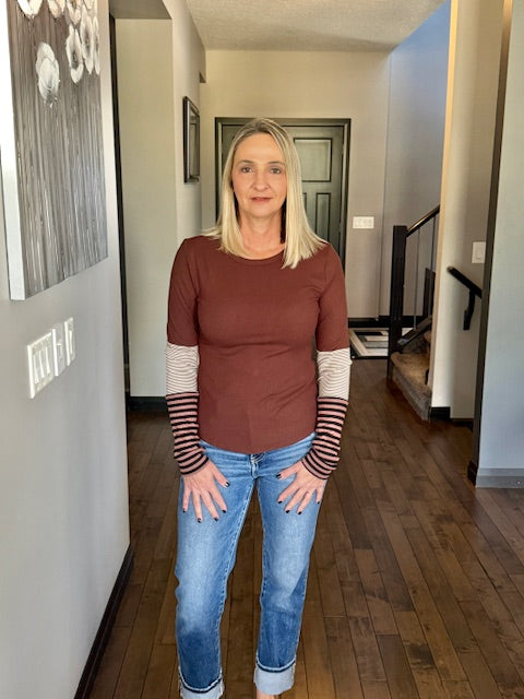 Colour Block Striped Long Sleeve Top