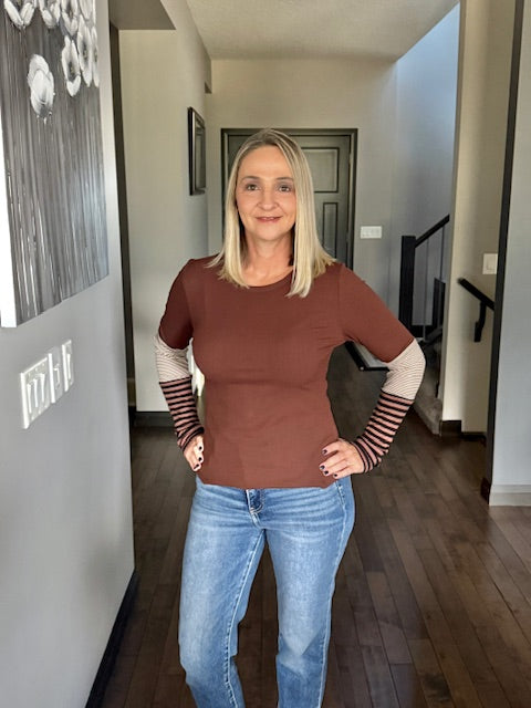 Colour Block Striped Long Sleeve Top