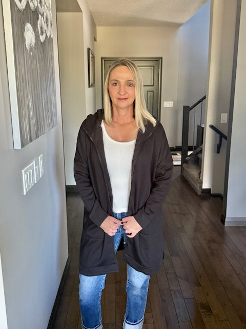 Longline Zip Up Jacket | Black