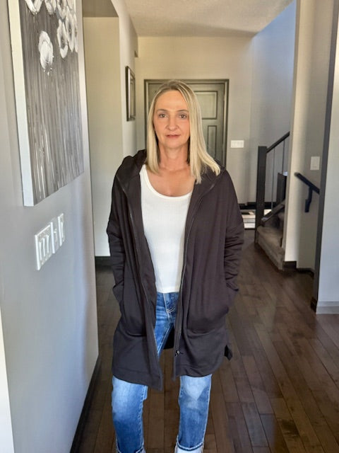 Longline Zip Up Jacket | Black