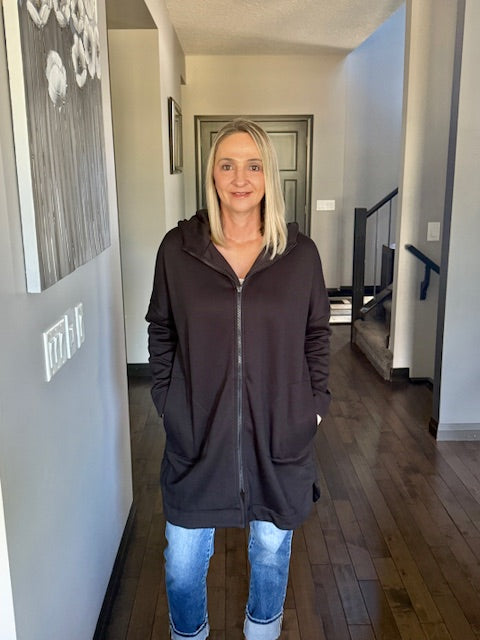 Longline Zip Up Jacket | Black