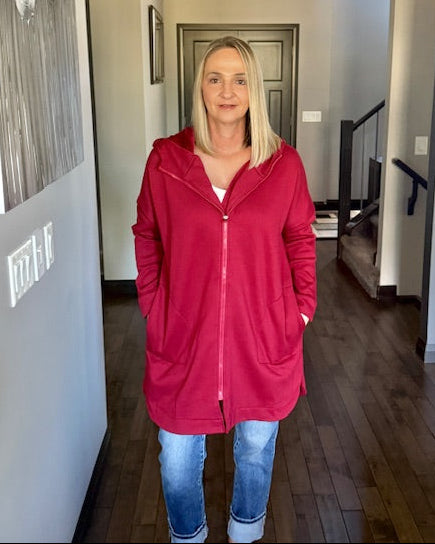 Longline Zip Up Jacket | Red Velvet