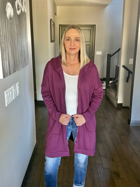 Longline Zip Up Jacket | Plum