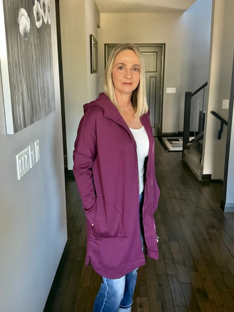 Longline Zip Up Jacket | Plum