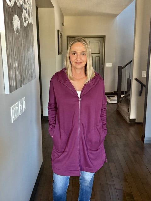 Longline Zip Up Jacket | Plum