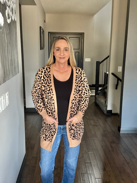 Luxe Wild Leopard Cardigan | Camel