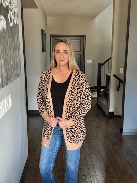 Luxe Wild Leopard Cardigan | Camel