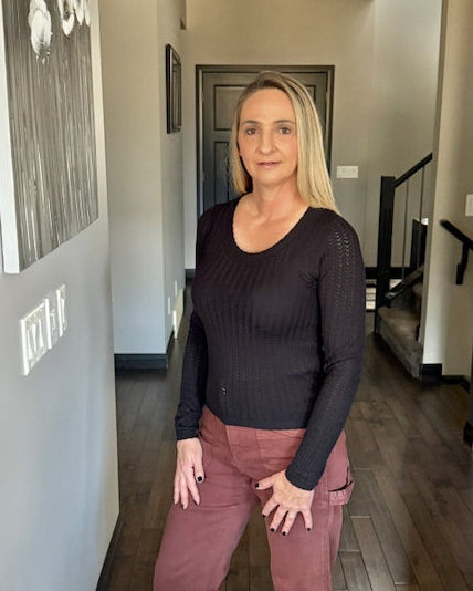 Pointelle Long Sleeve Knit Top