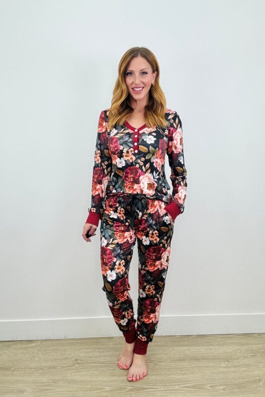 PREORDER  Shirley & Stone | PJ Jogger Set | Burgundy Floral - ETA END NOV