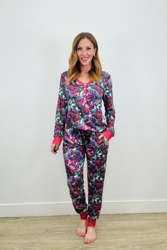 PREORDER  Shirley & Stone | PJ Jogger Set | Plum Floral - ETA END NOV
