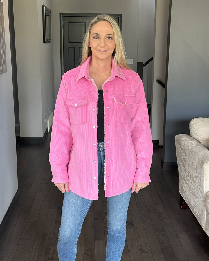 Corduroy Sherpa Lined Jacket | Barbie Pink