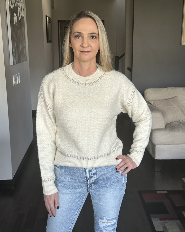 RD Style | Lottie Crew Neck Pullover | Cream and Taupe