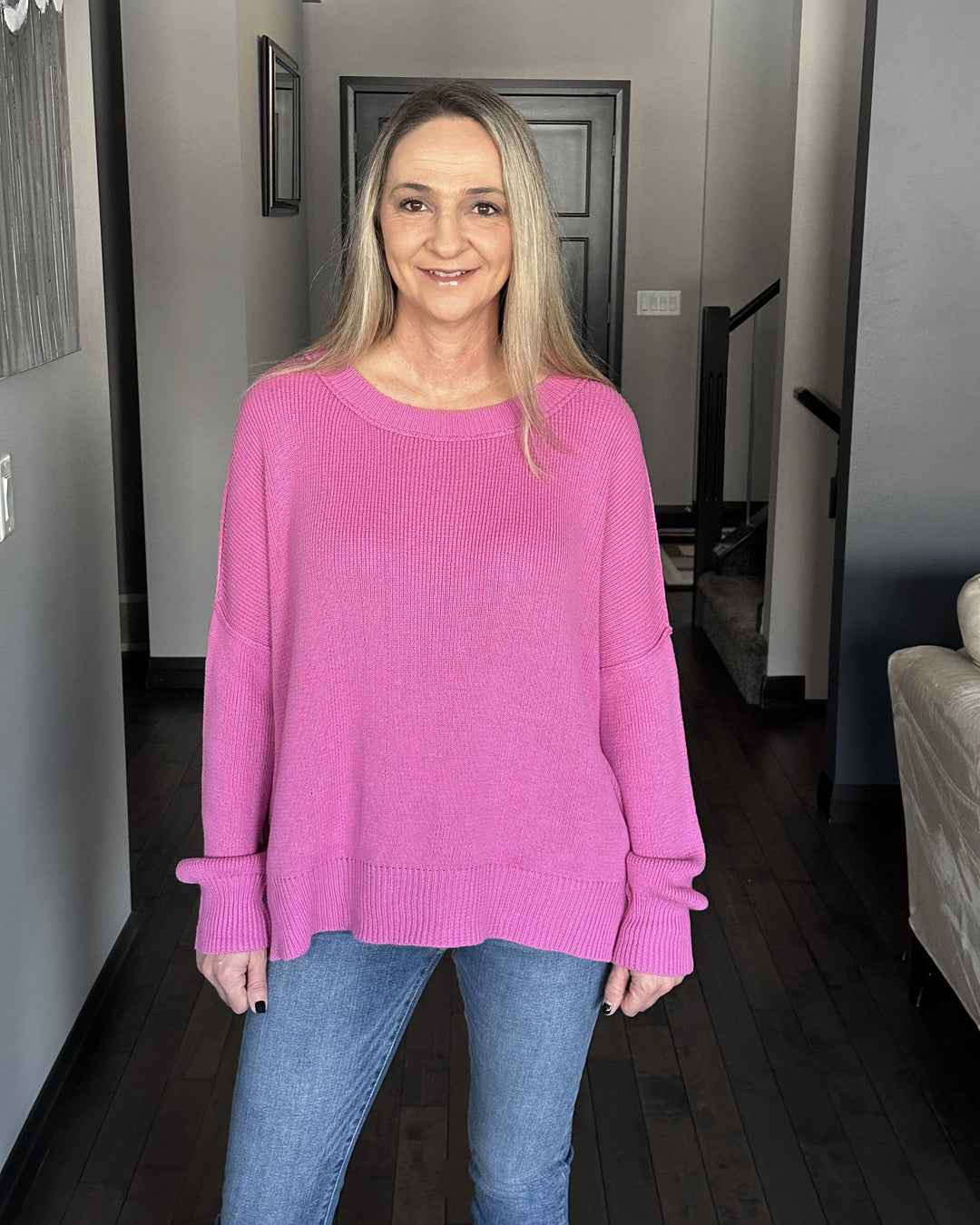 Slouchy Knit Sweater | Cherry Pink