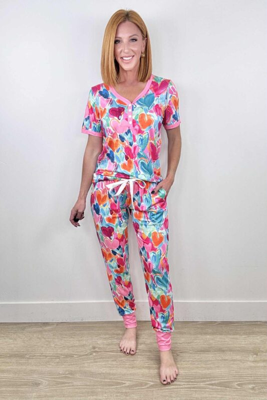 Shirley & Stone | PJ Jogger Set | Vibrant Hearts