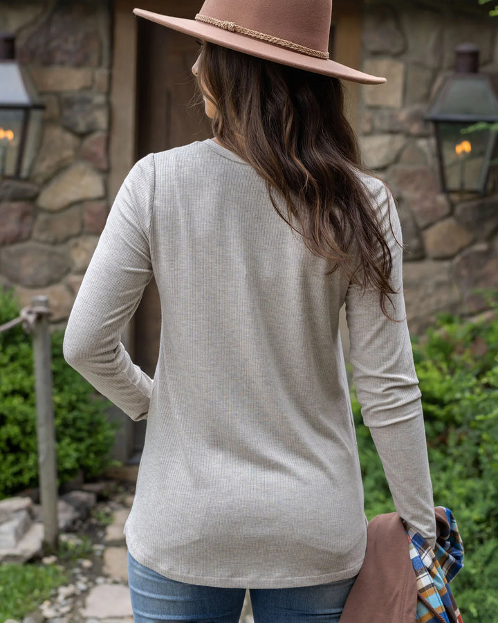 Grace and Lace | Ribbed Long Sleeve Top | Heathered Oatmeal