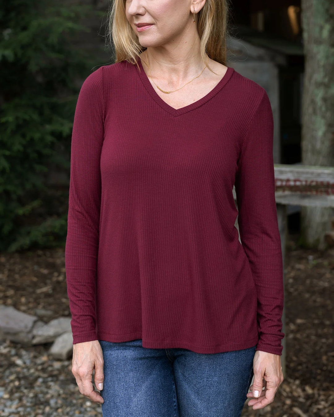 Grace and Lace | Ribbed Long Sleeve Top | Wine