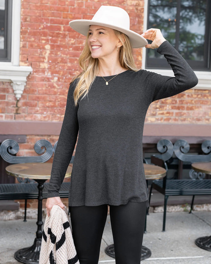 Grace and Lace | Long Sleeve Tunic Tee | Heathered Charcoal