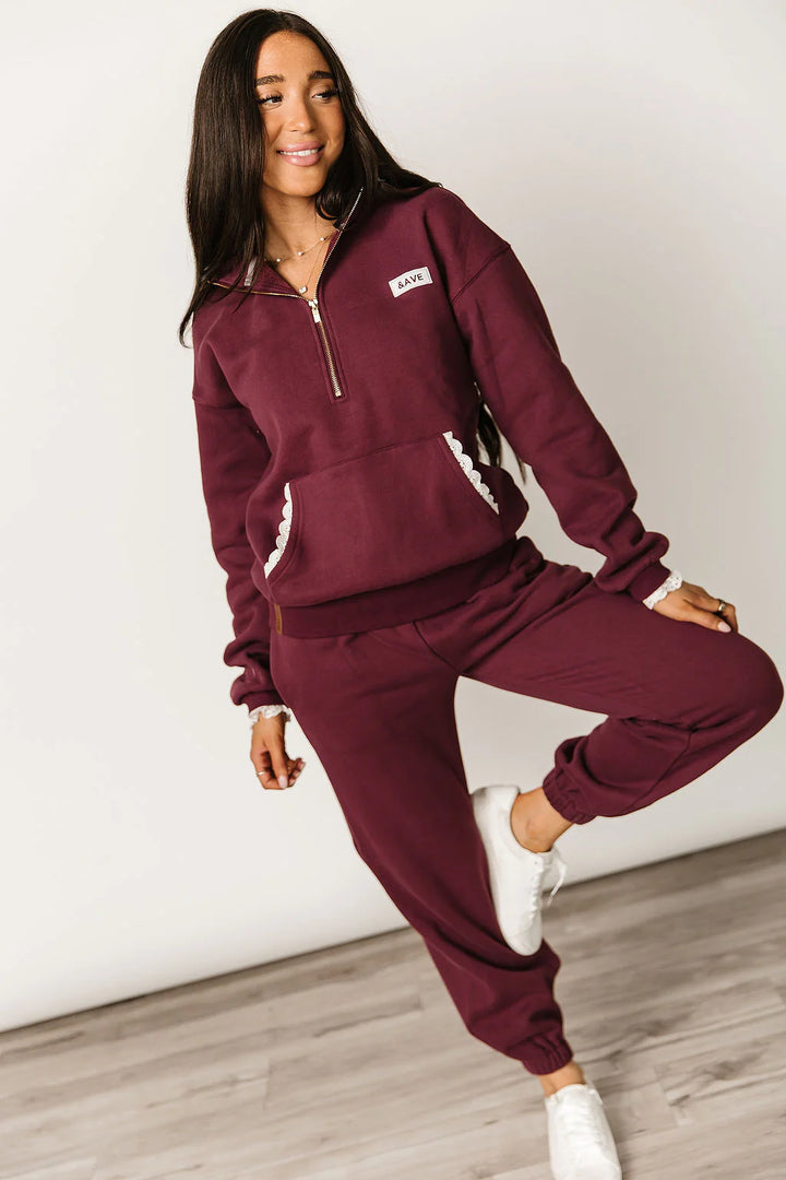 Ampersand Ave | Comfort Zone HalfZip | Maroon Lace