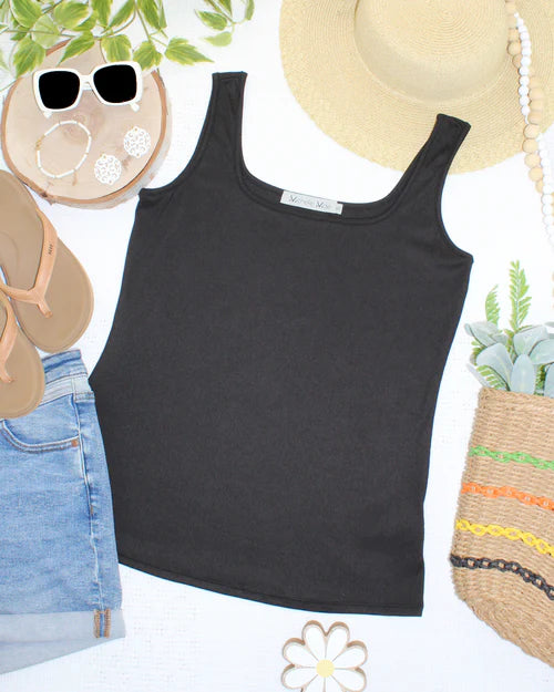 PREORDER  Michelle Mae | Rachel Ribbed Tank | Black