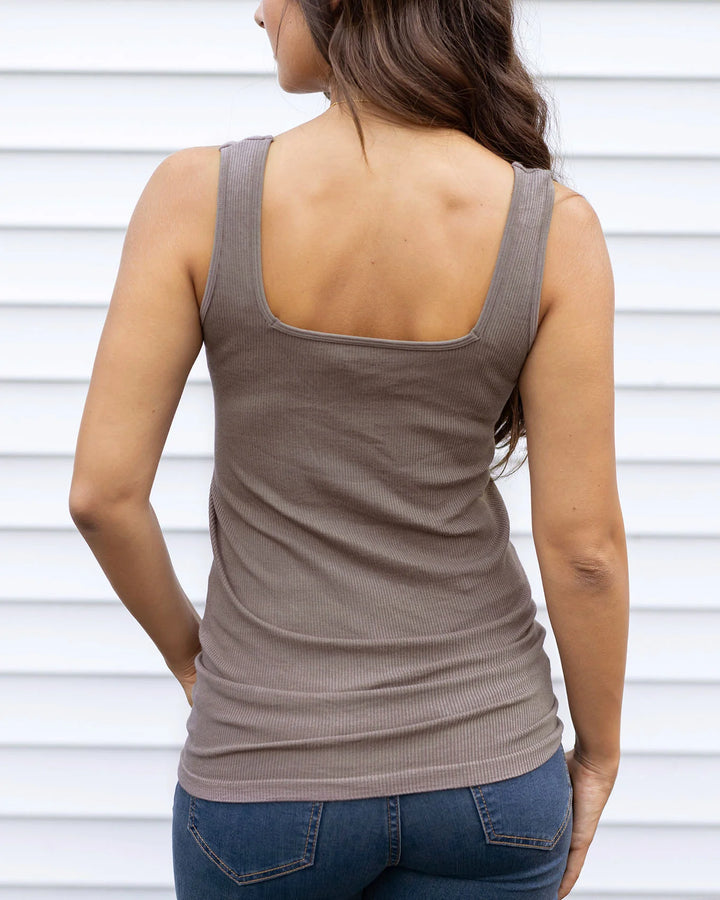Grace and Lace | Micro Ribbed Square Neck Perfect Fit Tank | Mocha