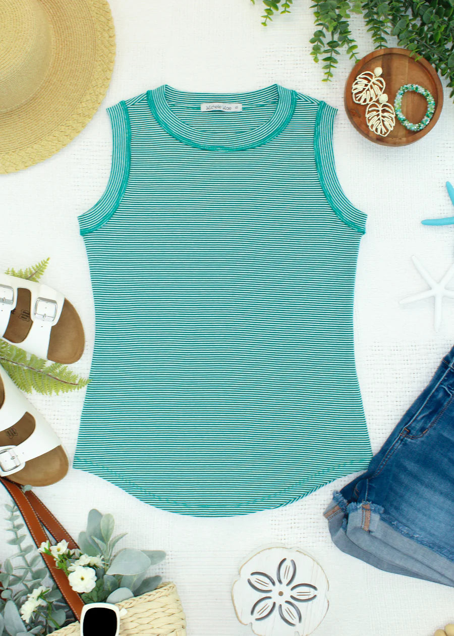 Michelle Mae | Morgan Micro Striped Tank | Jade