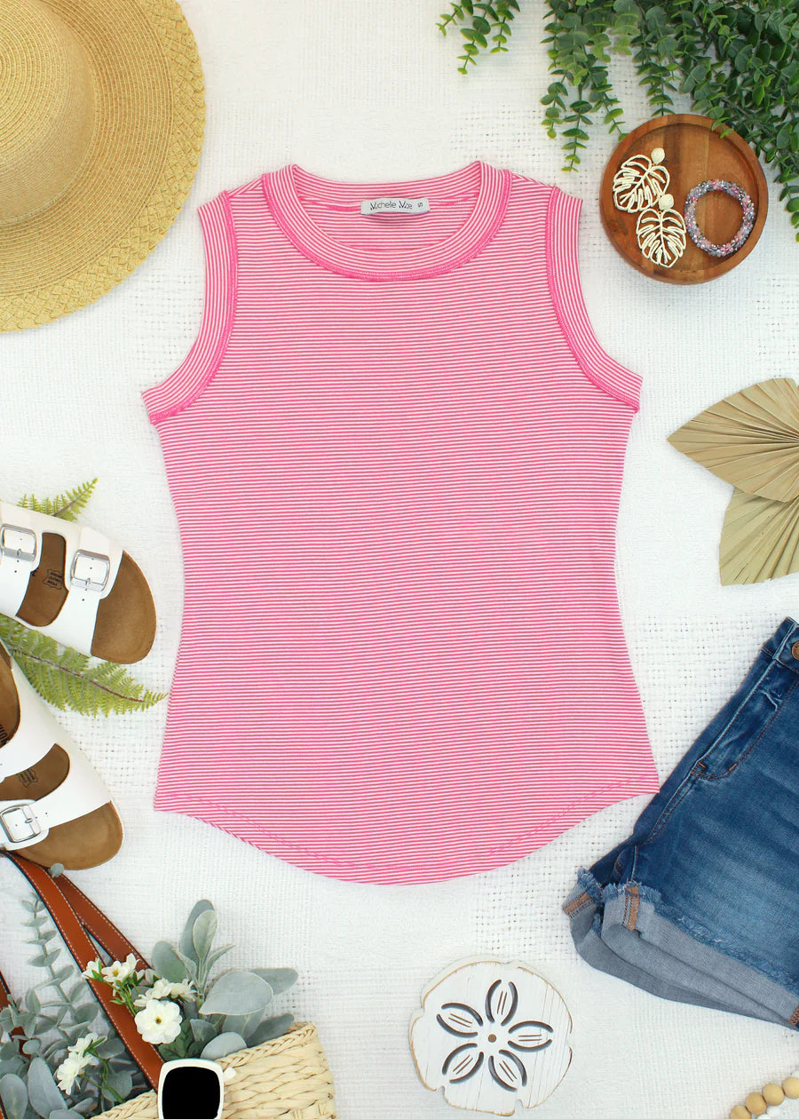 Michelle Mae | Morgan Micro Striped Tank | Pink