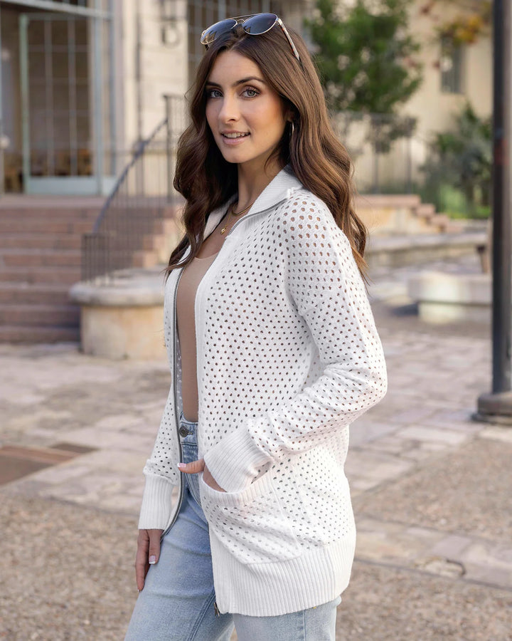Grace and Lace | Open Knit Zippered Cardigan