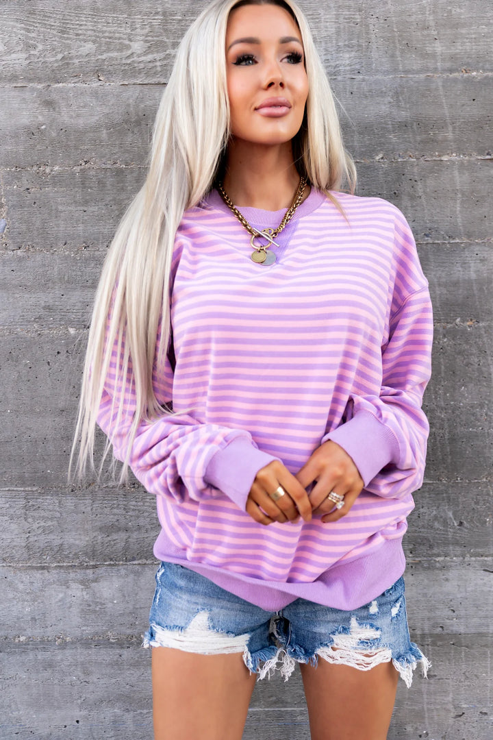 PREORDER Ampersand Ave | Performance Fleece University Pullover | Orchid Stripe - ETA MID JULY