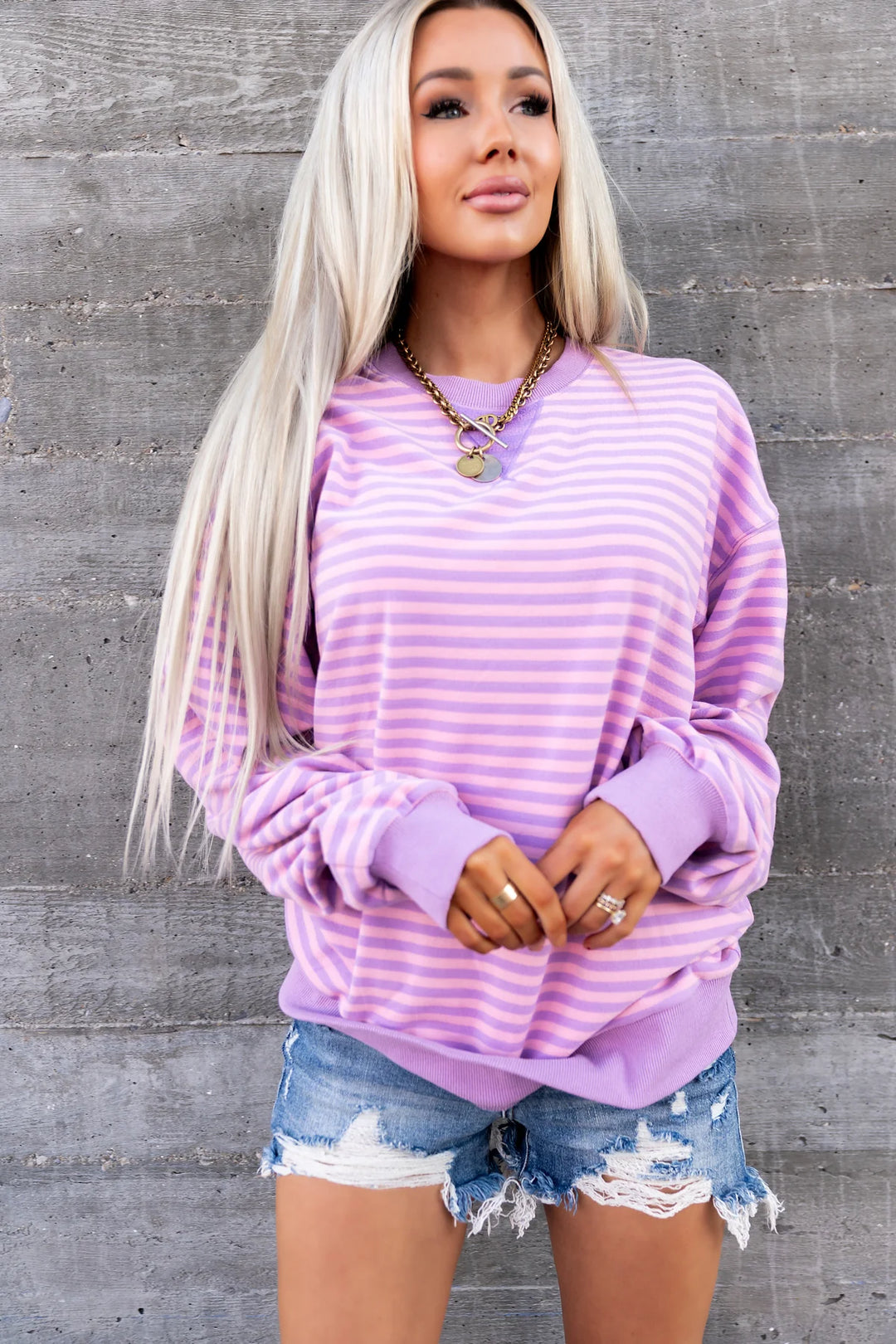 PREORDER Ampersand Ave | Performance Fleece University Pullover | Orchid Stripe - ETA MID JULY