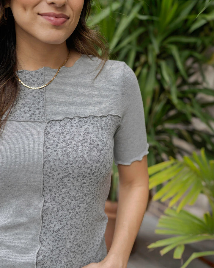 Grace and Lace | Patched Ribbed Knit Tee | Heathered Grey