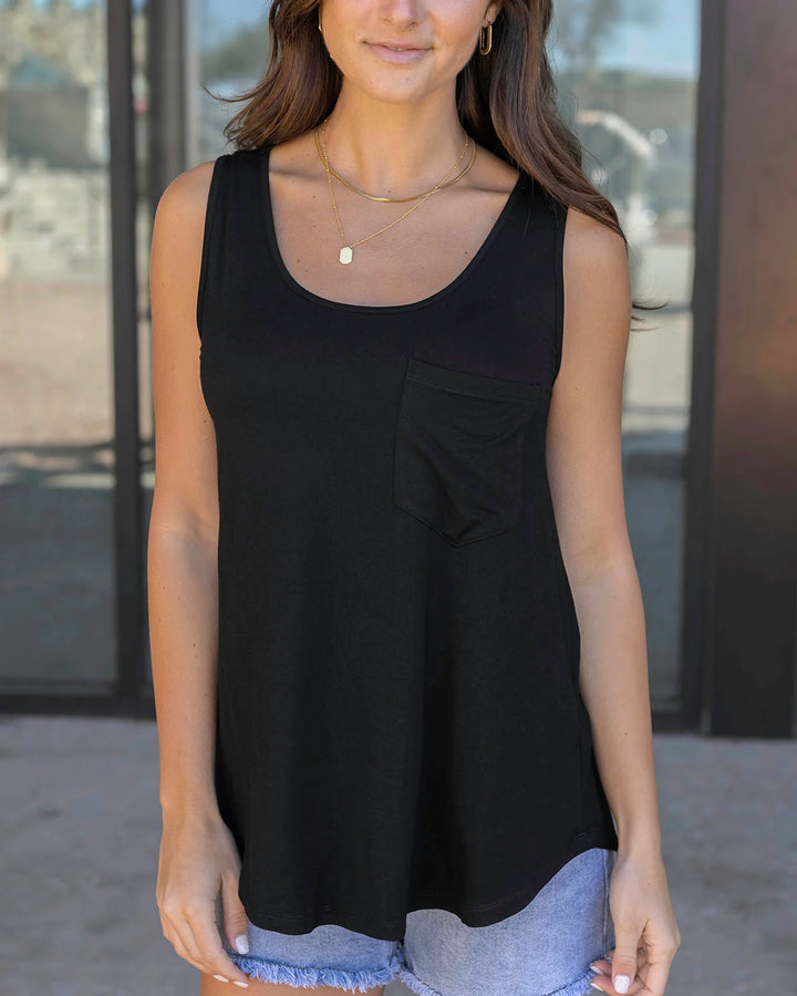 Grace and Lace | Perfect Pocket Scoop Neck Tank | Black