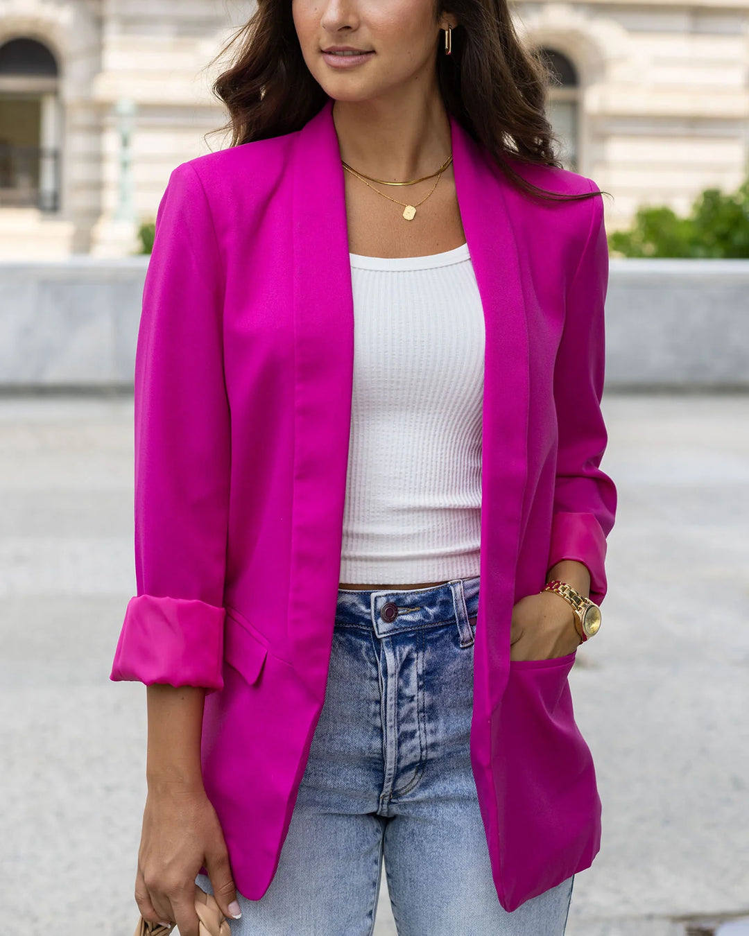 Grace and Lace | Pocketed Fashion Blazer | Magenta