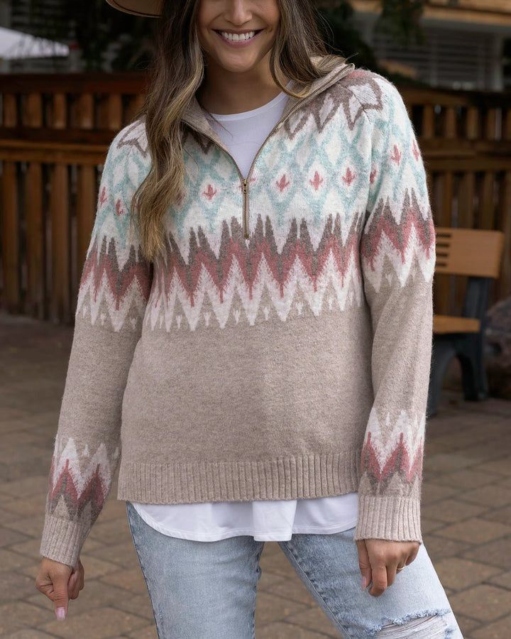 Grace and Lace | Quarter Zip Fair Isle Sweater