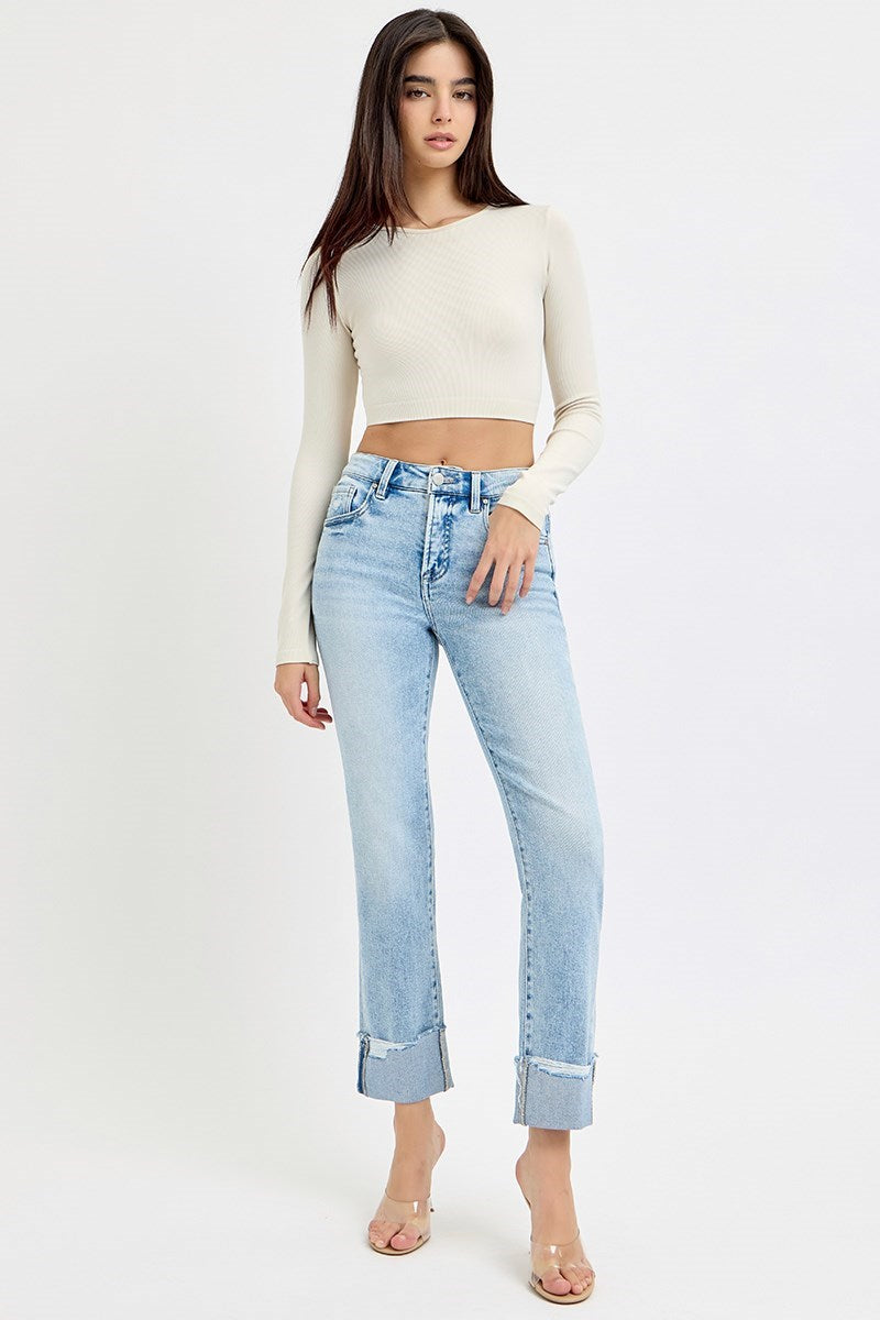 Risen  | Jolie Tummy Control Crop Straight Cuffed Jeans