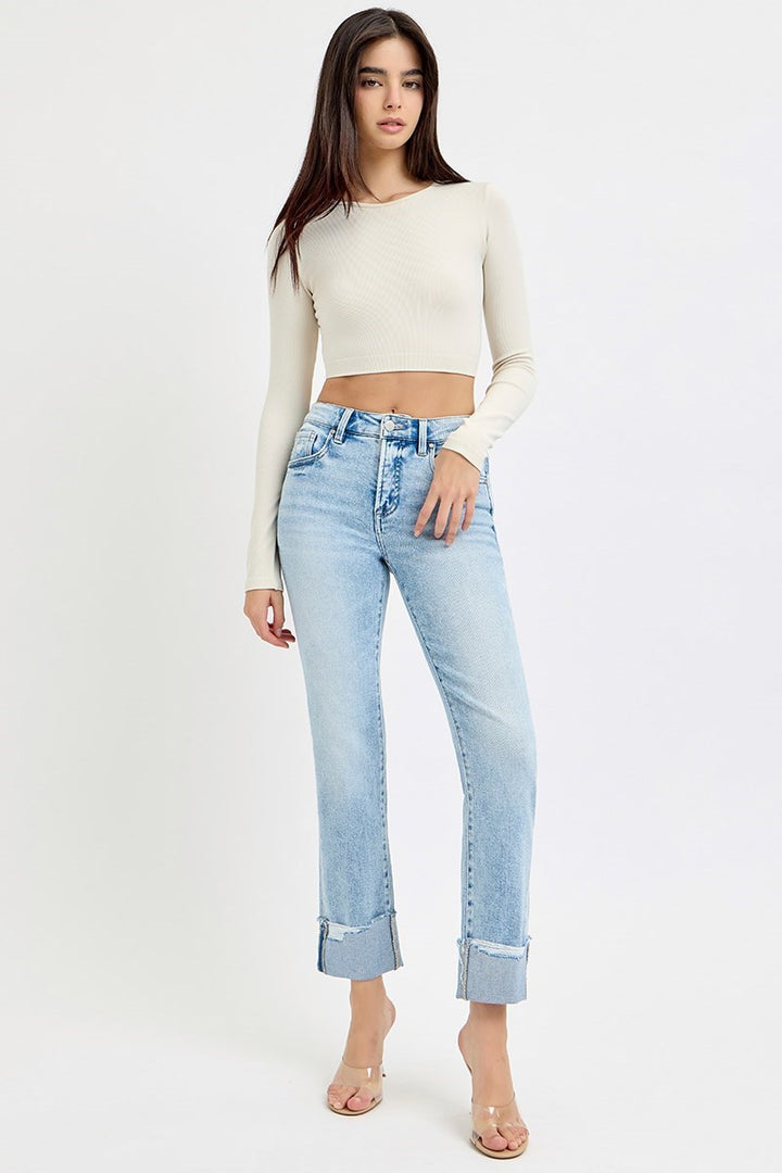 Risen  | Jolie Tummy Control Crop Straight Cuffed Jeans