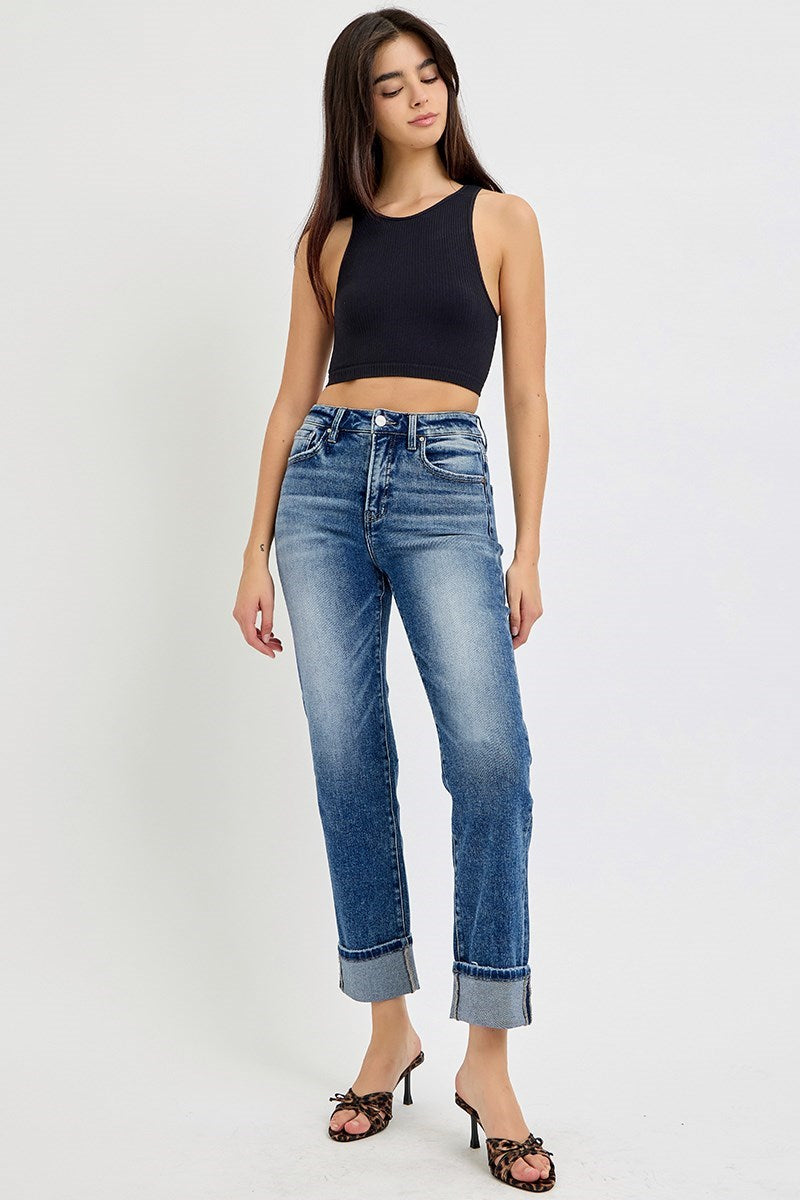Risen  |  Lennox Tummy Control Straight Leg Jeans | Dark Wash