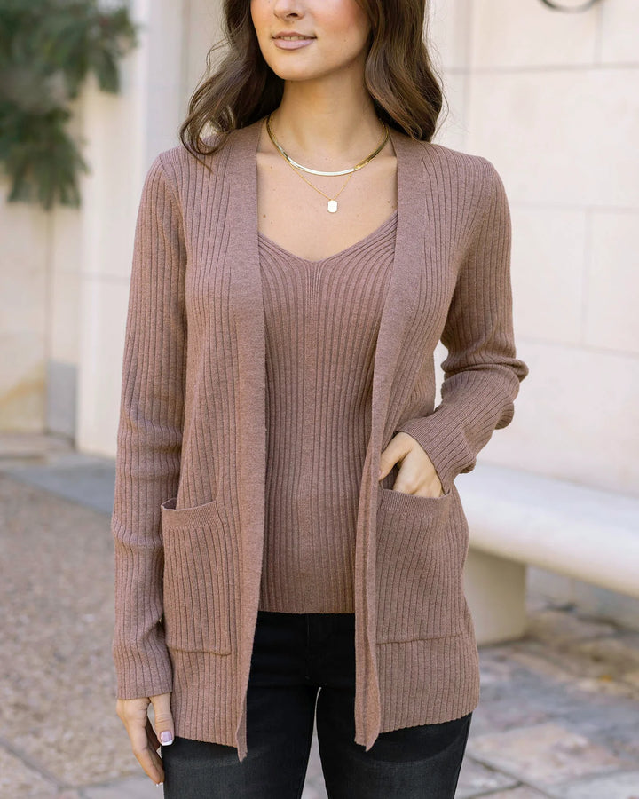 Grace and Lace | Ribbed Knit Cardigan | Latte
