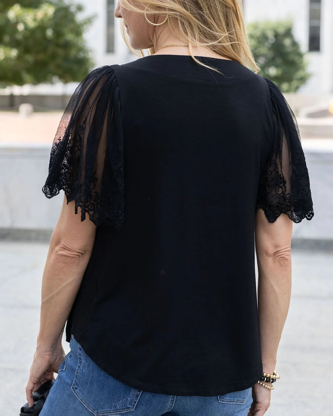 Grace and Lace | Sable Lace Sleeve Top | Black