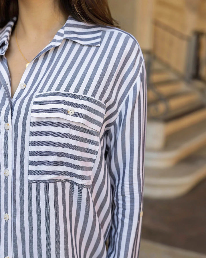 Grace and Lace | Seaside Striped Button Down Shirt | Blue-Ivory