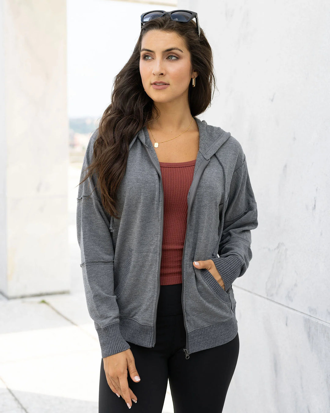 Grace and Lace | Signature Soft Zip Up Hoodie | Heathered Charcoal